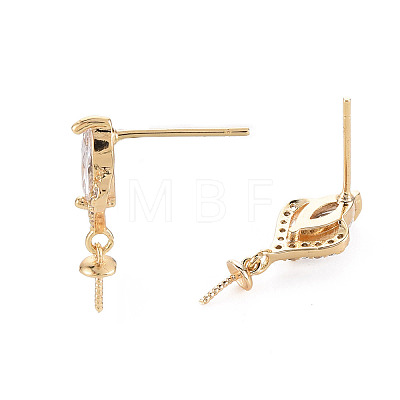 Brass Micro Pave Clear Cubic Zirconia Earring Findings KK-S356-438-NF-1