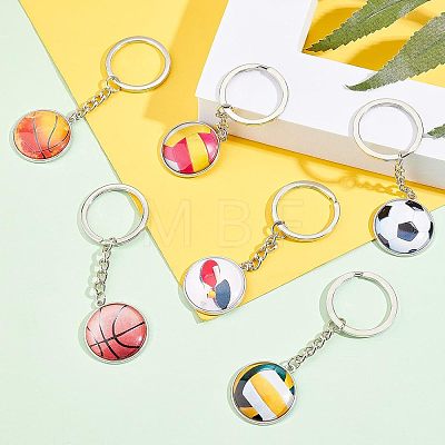 Olycraft 6Pcs 6 Style Glass Pendant Keychain KEYC-OC0001-23-1