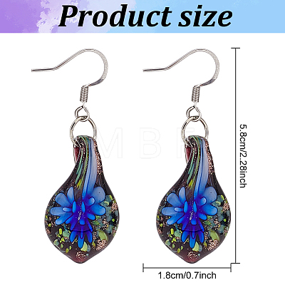 4 Pairs 4 Colors Bling Flower Inner Glass Teardrop Dangle Earrings EJEW-FI0001-06-1