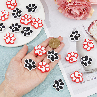 HOBBIESAY 20Pcs 2 Colors Dog Paw Print Food Grade Eco-Friendly Silicone Beads SIL-HY0001-30-1