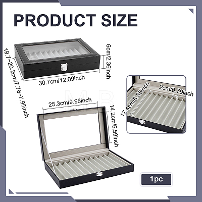 12 Grids Rectangle PU Leather Dustproof Pen Presentation Boxes with Visible Window Lid and Velvet Inside CON-WH0089-251-1