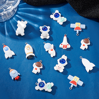   20Pcs 10 Styles Space Theme Opaque Resin Pendants FIND-PH0006-16-1