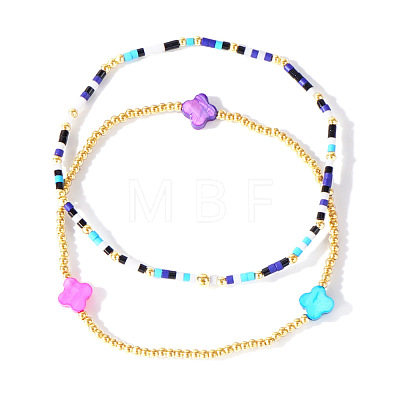 2Pcs 2 Styles Glass Seed Bead & Brass Beads Stretch Bracelets TY2852-1-1