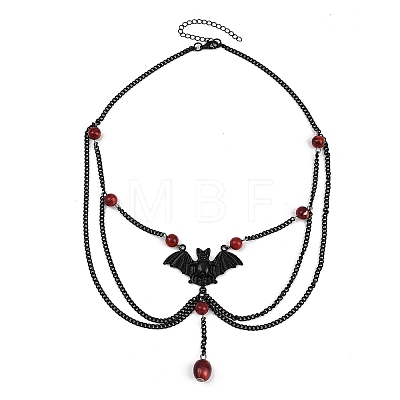 Iron & Round Resin Halloween Bat Pendant 3 Layered Necklaces for Women NJEW-A055-01A-EB-1