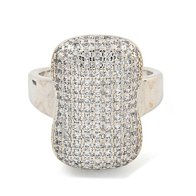 Real Platinum Plated Brass Micro Pave Clear Cubic Zirconia Cuff Rings RJEW-L113-017P-04-1