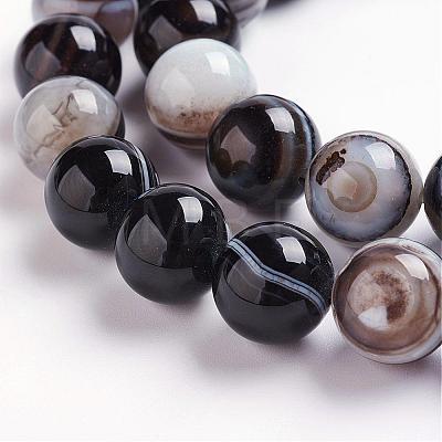 Natural Black Striped Agate/Banded Agate Beads Strands G-J359-01-10mm-1