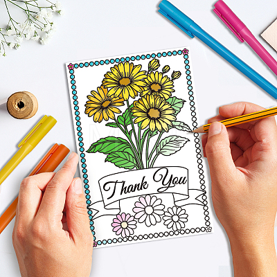 AHADERMAKER 1 Set Thank You Theme Coloring Paper Greeting Cards Sets AJEW-GA0007-26B-1