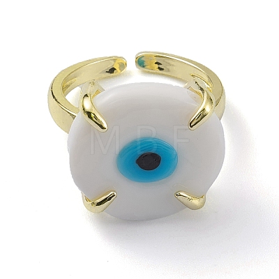 Lampwork Evil Eye Open Cuff Ring RJEW-M147-01LG-05-1