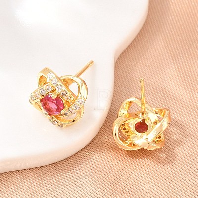 Brass Micro Pave Cubic Zirconia Stud Earrings for Women KK-A305-10G-05-1