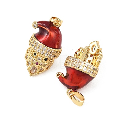 Christmas Brass Micro Pave Cubic Zirconia Enamel Pendants KK-B161-15G-05-1