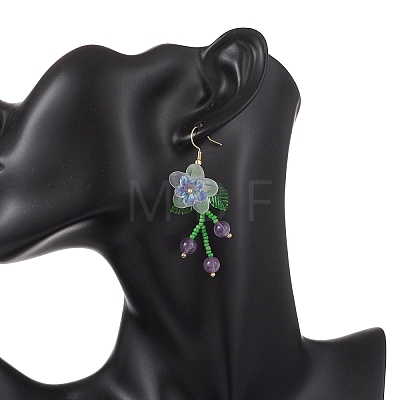Flower Glass Seed Beads Dangle Earrings EJEW-MZ00663-1