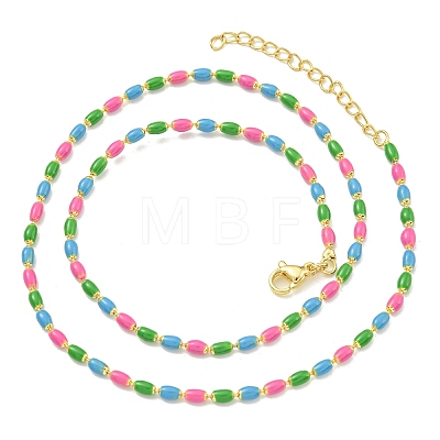 Brass Enamel Column Link Chain Necklaces NJEW-H039-15G-02-1