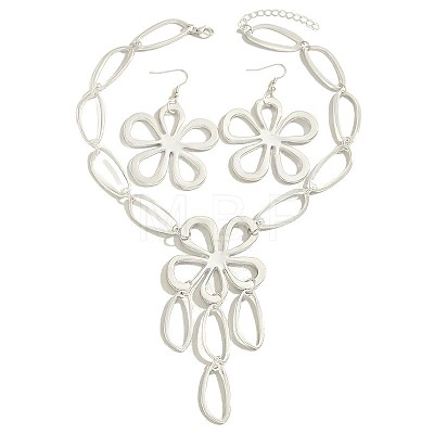Alloy Hollow Flower Pendant Necklaces & Dangle Earrings Sets FS-WG0DA6E-02-1