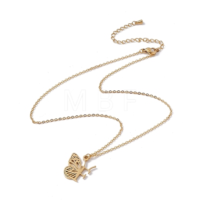 Initial Letter with Butterfly Pendant Necklace LS-NJEW-C026-01G-F-1