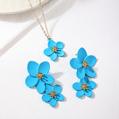 Flower Alloy Stud Earring & Pendant Necklaces Sets for Women WGBA4E6-01-1