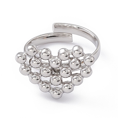 304 Stainless Steel Rings Heart Adjustable Ring for Women RJEW-E055-01P-1