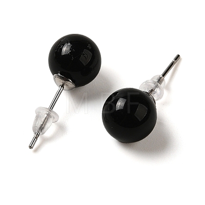 Natural Obsidian Stud Earrings G-B075-02P-01-1