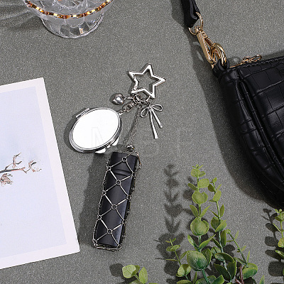 1Pc Oval Alloy & 667 Stainless Steel Macrame Pouch Pendant Decorations HJEW-CP0001-49B-1