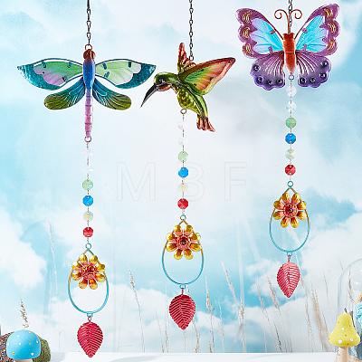 AHADERMAKER 3Pcs 3 Style Iron Hummingbird Butterfly Dragonfly Pendant Decorations DIY-GA0005-48-1