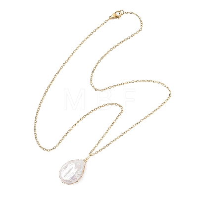 Baroque Natural Keshi Pearl Teardrop Pendant 304 Stainless Steel Cable Chain Necklaces for Women NJEW-JN05757-1