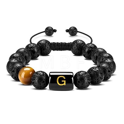 Natural Tiger Eye & Lava Rock Round Beads Adjustable Bracelets TV6214-7-1