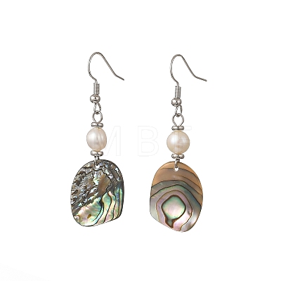 Natural Cultured Freshwater Pearl & Abalone Shell/Paua Shell Beads Dangle Earrings EJEW-JE07313-02-1