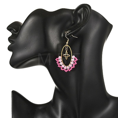 Oval Brass & 304 Stainless Steel Dangle Earrings EJEW-MZ00799-1