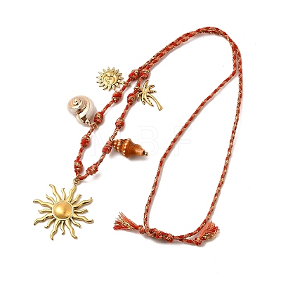 Summer Beach 304 Stainless Steel & Electroplated Natural Shell Pendant Adjustable Polyester Cord Necklaces for Women NJEW-F348-01D-G-1