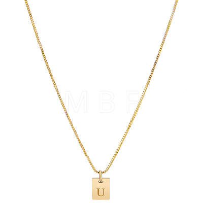 1Pc Stainless Steel Letter Rectangle Pendant Necklaces NJEW-LP0001-34U-G-1