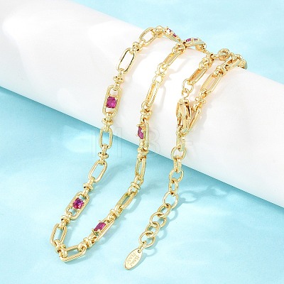 5MM Brass Pave Cubic Zirconia Oval Link Chain Necklaces NJEW-D324-01G-02-1
