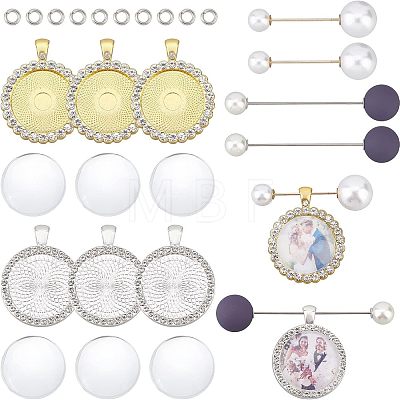 DIY Flat Round Pendant Brooch Making Kits DIY-CA0004-03-1