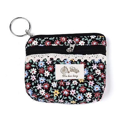 Flower Pattern Cotton Cloth Wallets AJEW-N003-08-1