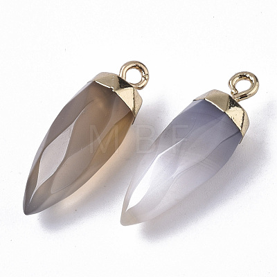 Top Golden Plated Natural Grey Agate Pointed Pendants G-S359-078C-1