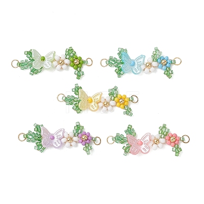 ABS Plastic Imitation Pearl Butterfly and Glass Seed Beaded Flower Links Connector Charms PALLOY-MZ01332-1