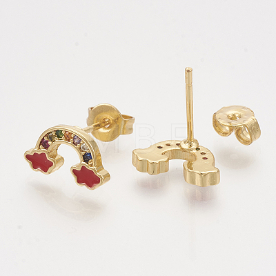 Brass Cubic Zirconia Stud Earrings EJEW-S201-169B-1
