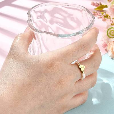 Natural Freshwater Pearl & 304 Stainless Steel Bead Finger Rings RJEW-FS00001-26-1