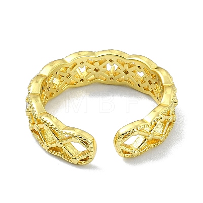 Brass with Cubic Zirconia Open Cuff Ring RJEW-B051-29G-1