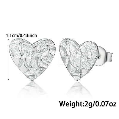 Anti-Tarnish Rhodium Plated 925 Sterling Silver Heart Stud Earrings CC6706-1-1