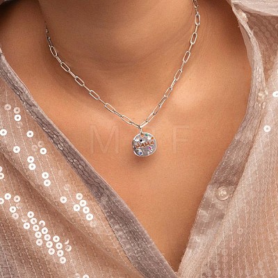 Mother's Day 304 Stainless Steel Pave Cubic Zirconia Irregular Disc with Hollow Word MAMA Pendant Necklaces for Women WGBC73E-02-1