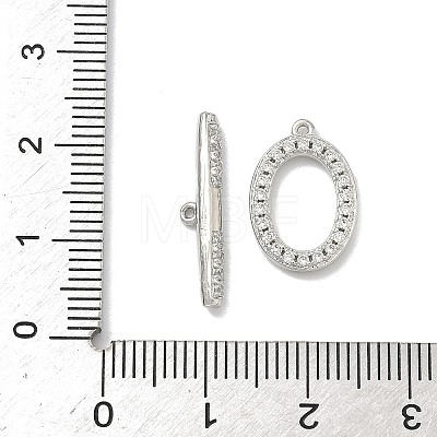 Oval Brass Micro Pave Clear Cubic Zirconia Toggle Clasps KK-G548-25P-1