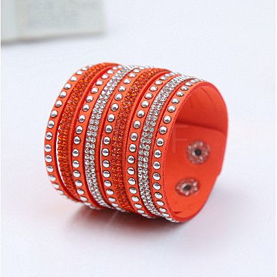 9-row Suede Cord & Rhinestone & Alloy Rivet Wrap Bracelets WG9BE7D-11-1