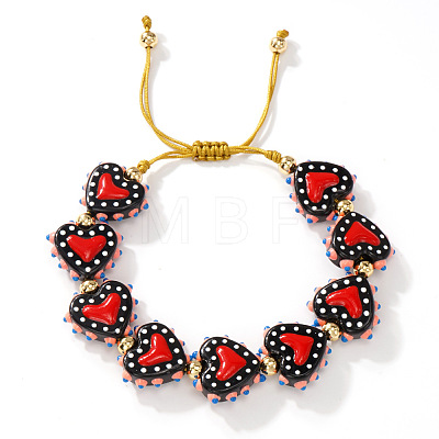 Handmade Heart Resin & Brass Bead Braided Bracelets JT1412-2-1