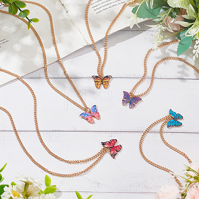 ANATTASOUL 5Pcs 5 Colors Butterfly Alloy Enamel Pendant Necklaces for Women NJEW-AN0001-80-1