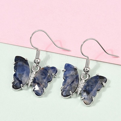 Natural Sodalite Brass Dangle Earrings EJEW-M081-01P-09-1