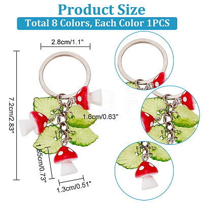 Resin Mushroom & Plastic Leaf Pendant Keychain KEYC-AB00040-1