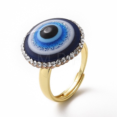 Adjustable Lampwork Evil Eye Ring with Rhinestone RJEW-A011-06G-1