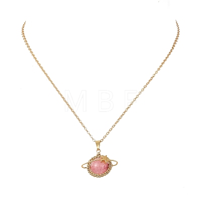 4Pcs 4 Styles Natural Labradorite & Yellow Hematoid Quartz & Amethyst & Dyed Green Jade Copper Wire Wrapped Planet Pendant Brass Cable Chain Necklaces for Women NJEW-TA00260-1