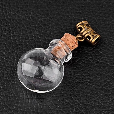 Round Glass Bottle Pendants for Bead Containers X-PALLOY-JF00168-04-1