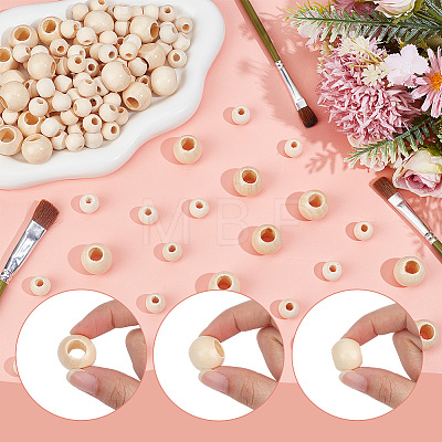 250Pcs 2 Styles Undyed Oil Coated Wooden Beads WOOD-PA0001-54-1