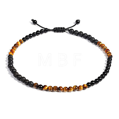 Adjustable Natural Tiger Eye & Lava Rock Round Beaded Braided Anklets for Women FS-WGF1439-01-1